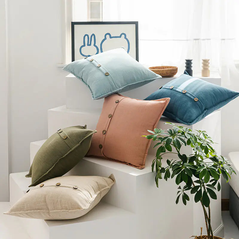 Solid Color Cotton-Linen Cushion with Insert (Japanese Style)
