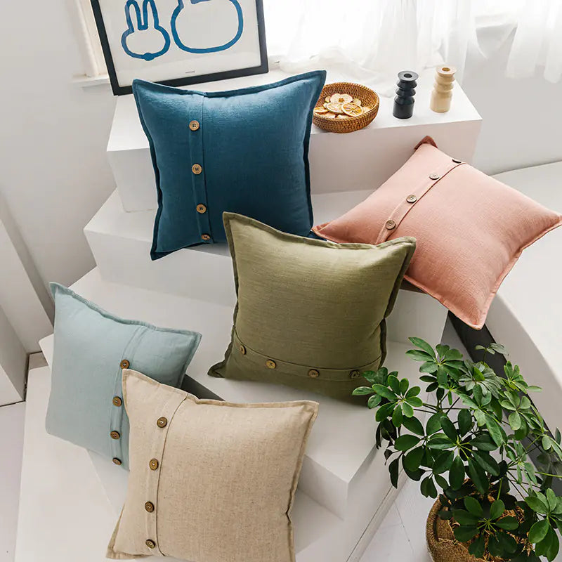 Solid Color Cotton-Linen Cushion with Insert (Japanese Style)